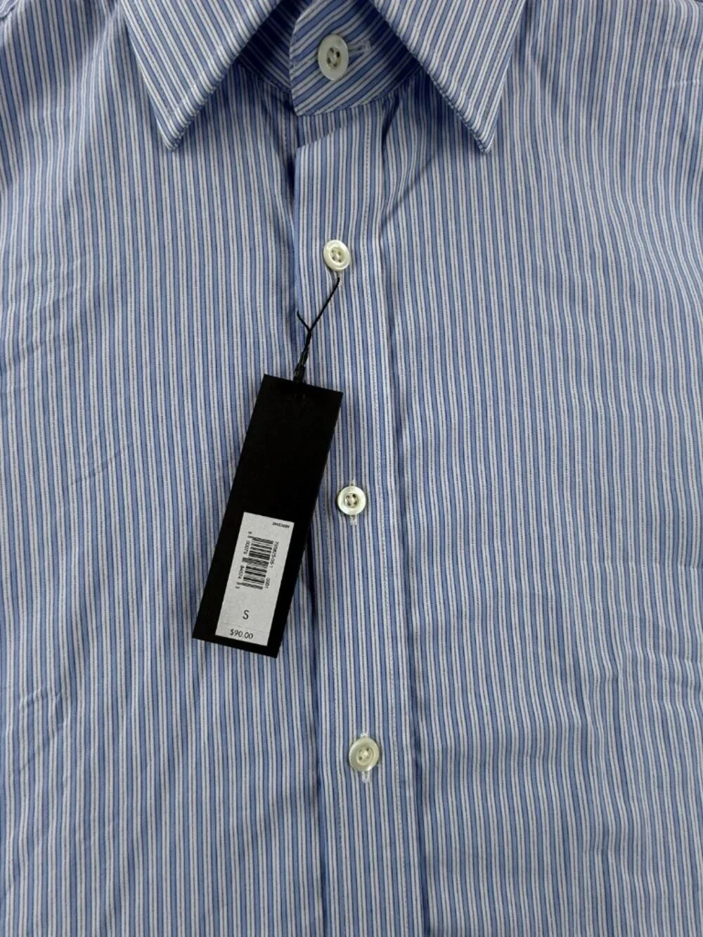 NWT Banana Republic Blue White Striped Small Slim Button Up Poplin $90 Cotton
